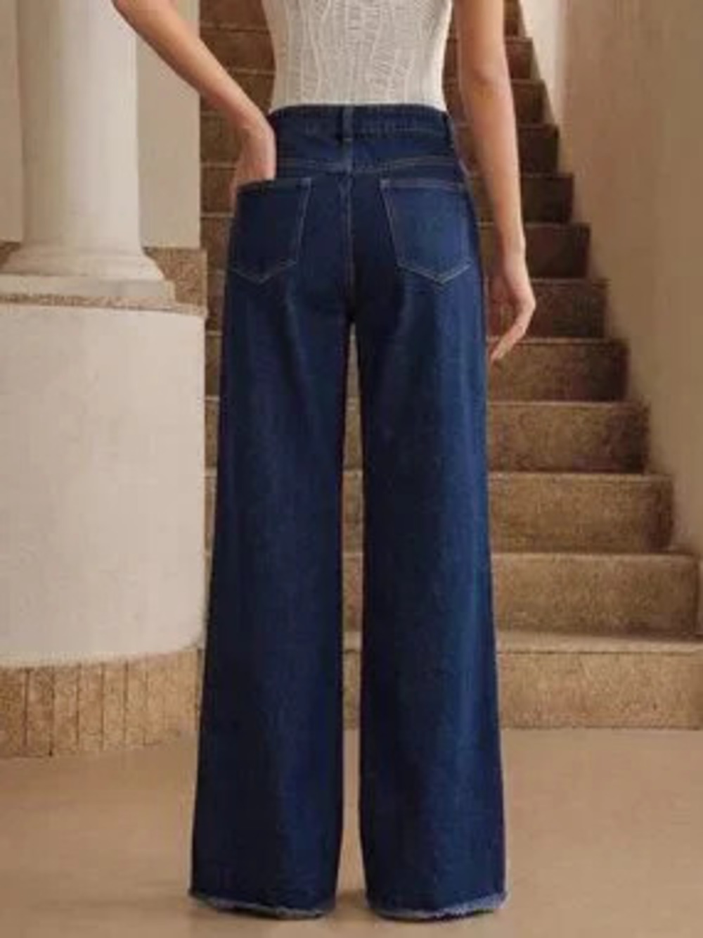 Blue Elegant Women's Patchwork Straight Leg Jeans